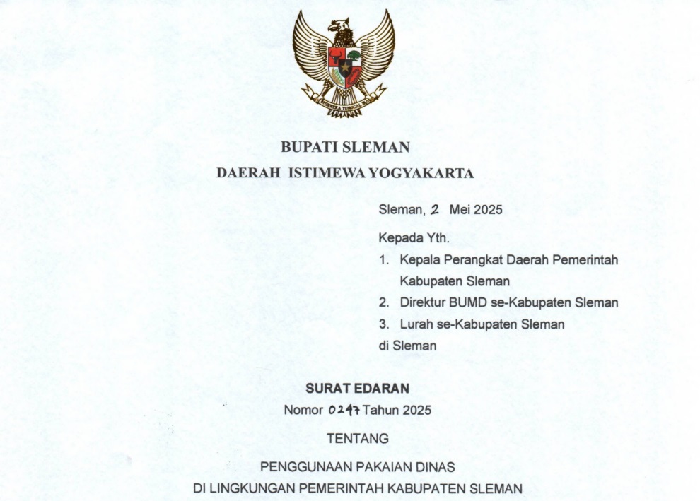 Bupati Sleman Terbitkan Surat Edaran Penggunaan Pakaian Dinas, Terapkan Motif Lokal dan Aturan Harian